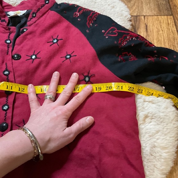 Sandy Starkman Jacket Womens‎ Size Large Cotton Linen Red Embroidered Flashy - Picture 9 of 12